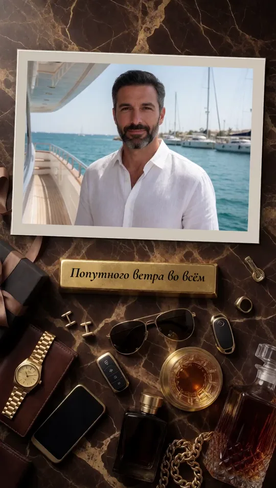 Квадратный снимок в наклонённой карточке среди часов и запонок